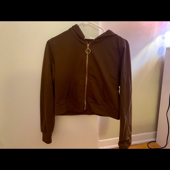 brown cropped zip up - Picture 2 of 2